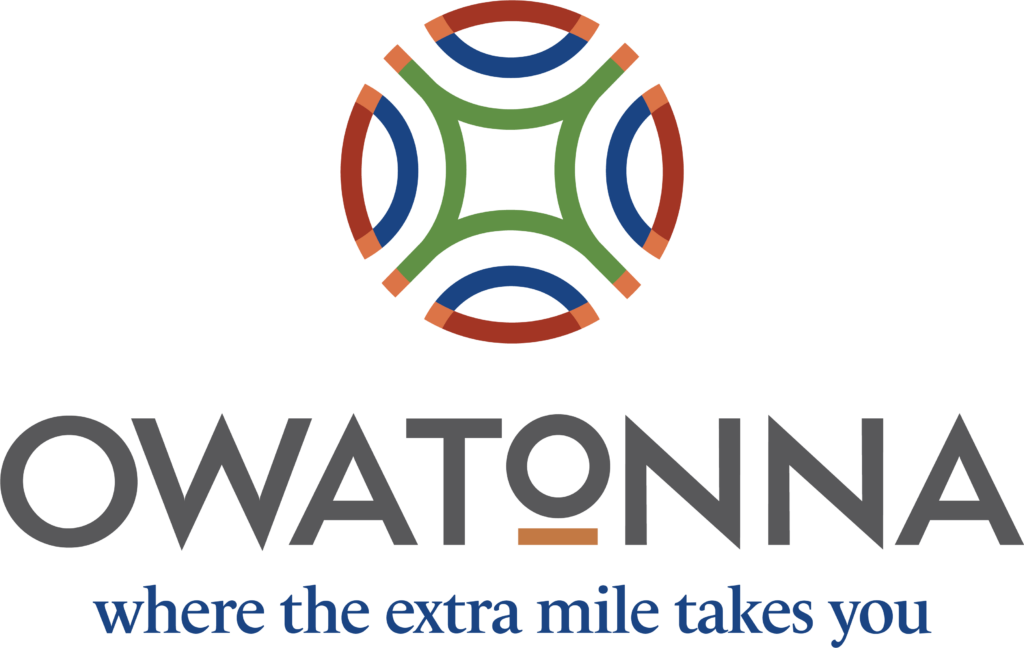 Owatonna, MN logo "Where the extra mile takes you"