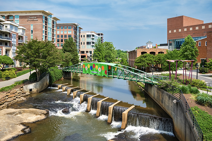 Placemaking initiatives in downtown Greenville, SC at Falls Park on the Reedy.